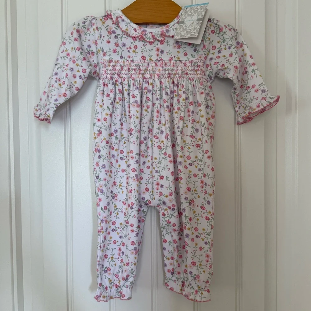 🌸 NWT Kissy Kissy Baby Girl “Autumn Gardens” Smocked Playsuit
